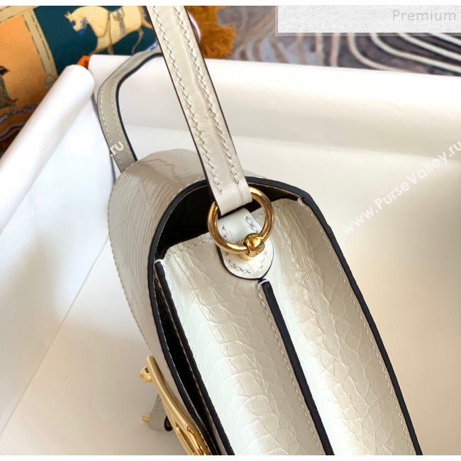 Hermes Sac Roulis 18cm Bag in Crocodile Embossed Calf Leather White/Gold 2019 (Half Handmade) (FLB-9120506)