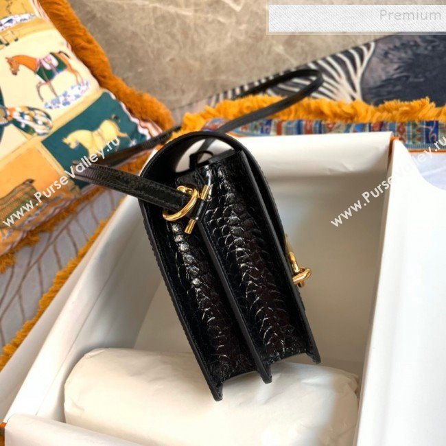 Hermes Sac Roulis 18cm Bag in Crocodile Embossed Calf Leather Black/Gold 2019 (Half Handmade) (FLB-9120509)