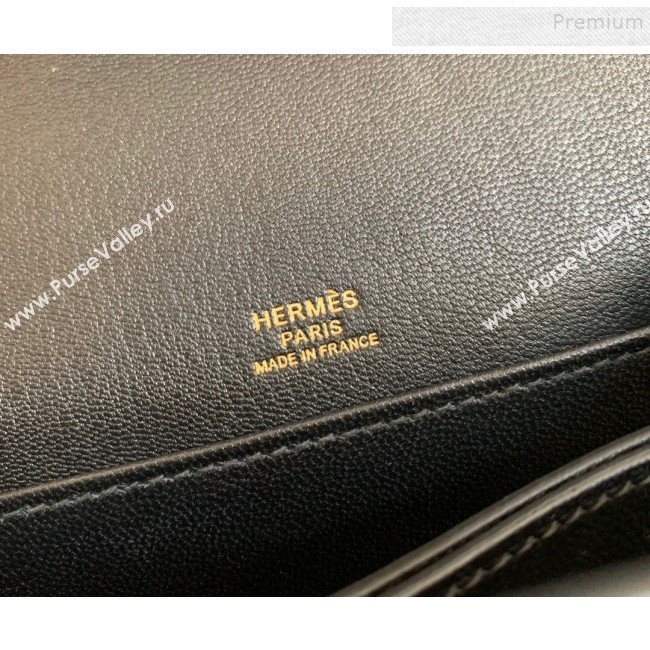 Hermes Sac Roulis 18cm Bag in Crocodile Embossed Calf Leather Black/Gold 2019 (Half Handmade) (FLB-9120509)