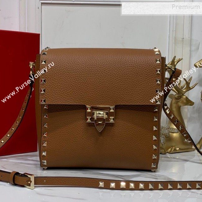 Valentino Rockstud Grainy Calfskin Vertical Bag 0182 Brown 2019 (XYD-9120510)
