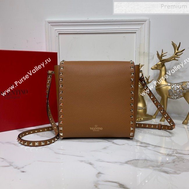 Valentino Rockstud Grainy Calfskin Vertical Bag 0182 Brown 2019 (XYD-9120510)
