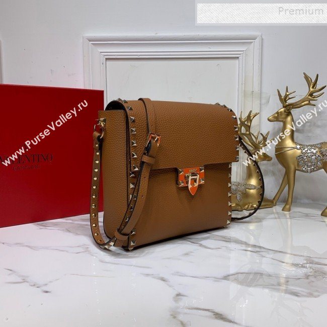 Valentino Rockstud Grainy Calfskin Vertical Bag 0182 Brown 2019 (XYD-9120510)