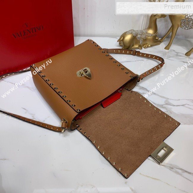 Valentino Rockstud Grainy Calfskin Vertical Bag 0182 Brown 2019 (XYD-9120510)