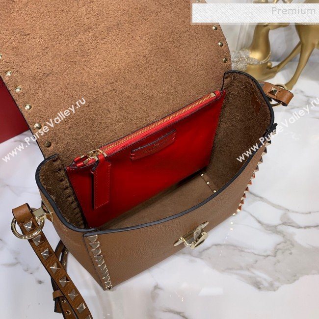 Valentino Rockstud Grainy Calfskin Vertical Bag 0182 Brown 2019 (XYD-9120510)