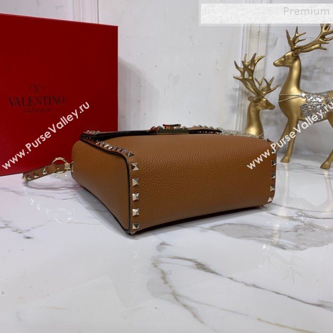 Valentino Rockstud Grainy Calfskin Vertical Bag 0182 Brown 2019 (XYD-9120510)