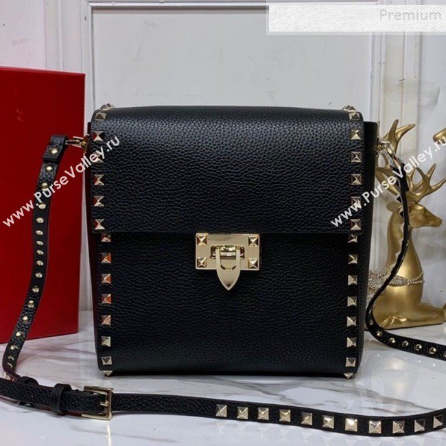 Valentino Rockstud Grainy Calfskin Vertical Bag 0182 Black 2019 (XYD-9120511)