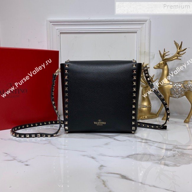 Valentino Rockstud Grainy Calfskin Vertical Bag 0182 Black 2019 (XYD-9120511)