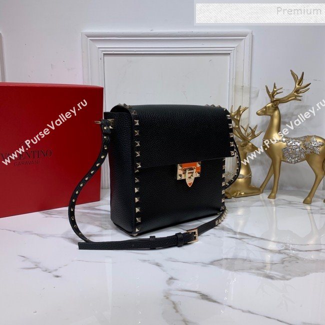 Valentino Rockstud Grainy Calfskin Vertical Bag 0182 Black 2019 (XYD-9120511)
