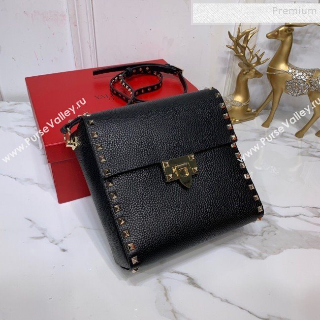 Valentino Rockstud Grainy Calfskin Vertical Bag 0182 Black 2019 (XYD-9120511)