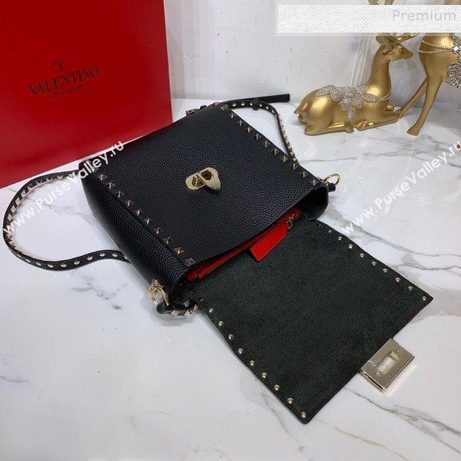Valentino Rockstud Grainy Calfskin Vertical Bag 0182 Black 2019 (XYD-9120511)