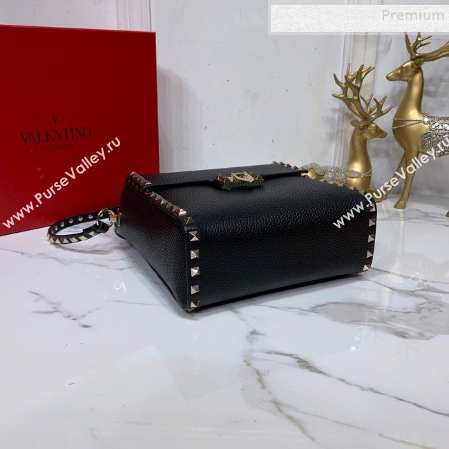 Valentino Rockstud Grainy Calfskin Vertical Bag 0182 Black 2019 (XYD-9120511)