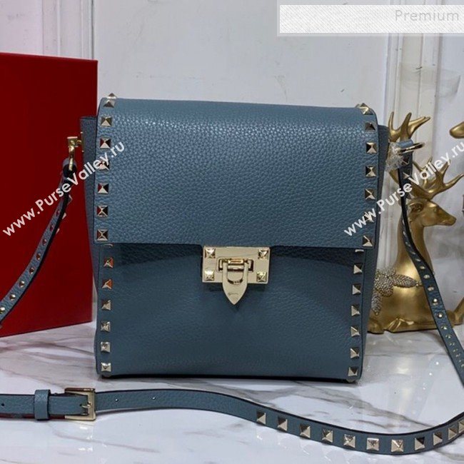 Valentino Rockstud Grainy Calfskin Vertical Bag 0182 Blue 2019 (XYD-9120512)