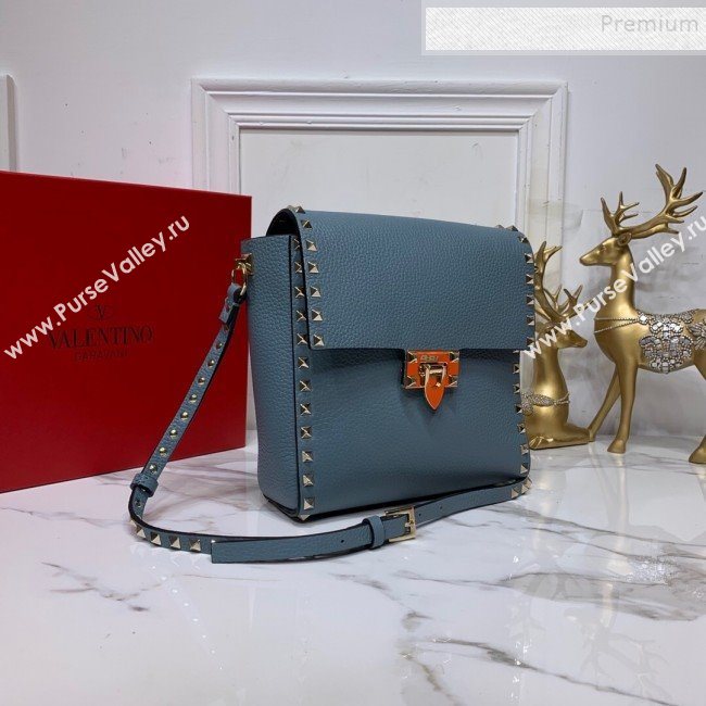 Valentino Rockstud Grainy Calfskin Vertical Bag 0182 Blue 2019 (XYD-9120512)