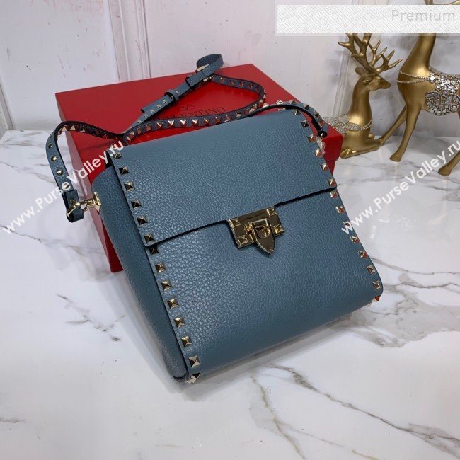 Valentino Rockstud Grainy Calfskin Vertical Bag 0182 Blue 2019 (XYD-9120512)