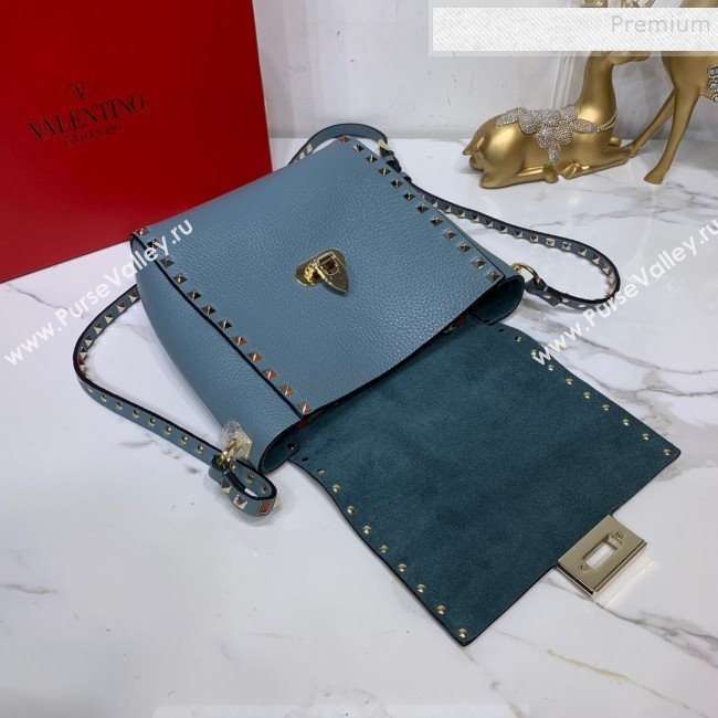 Valentino Rockstud Grainy Calfskin Vertical Bag 0182 Blue 2019 (XYD-9120512)