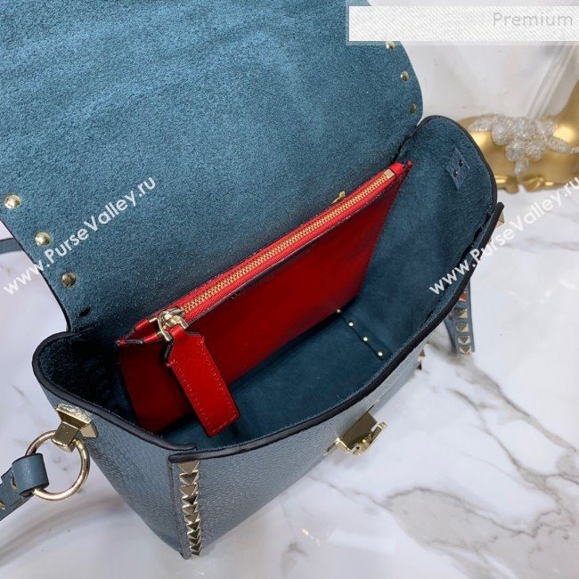 Valentino Rockstud Grainy Calfskin Vertical Bag 0182 Blue 2019 (XYD-9120512)