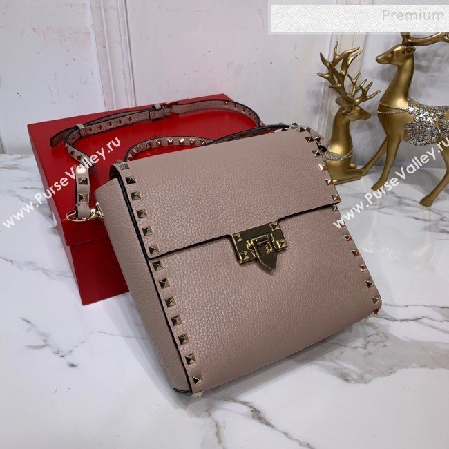 Valentino Rockstud Grainy Calfskin Vertical Bag 0182 Nude 2019 (XYD-9120513)