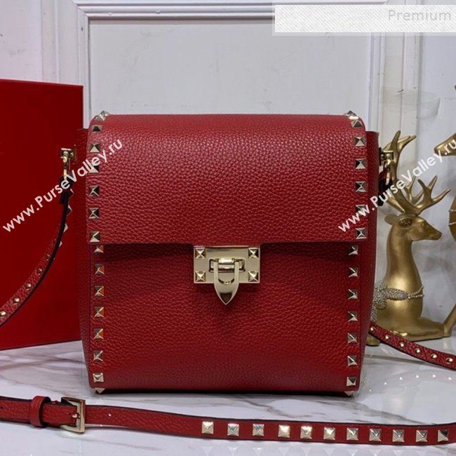 Valentino Rockstud Grainy Calfskin Vertical Bag 0182 Red 2019 (XYD-9120514)