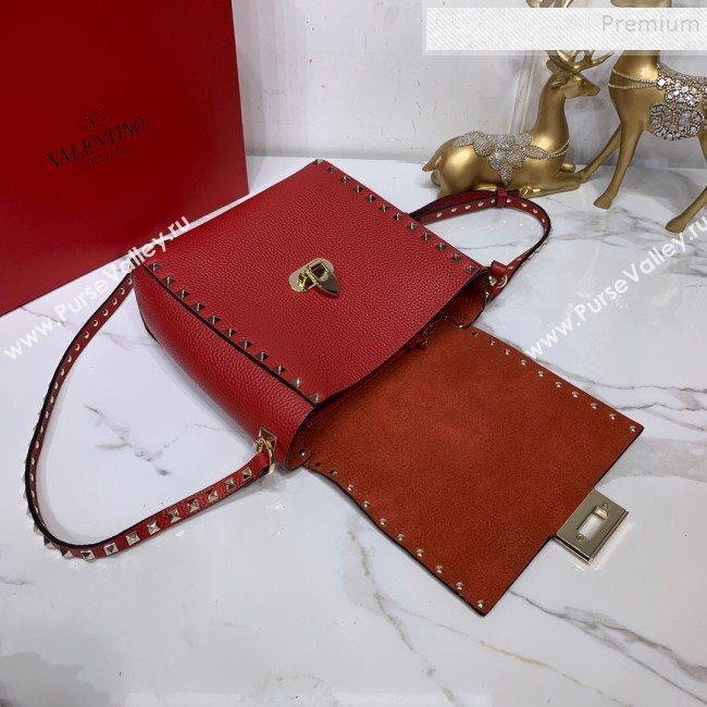 Valentino Rockstud Grainy Calfskin Vertical Bag 0182 Red 2019 (XYD-9120514)