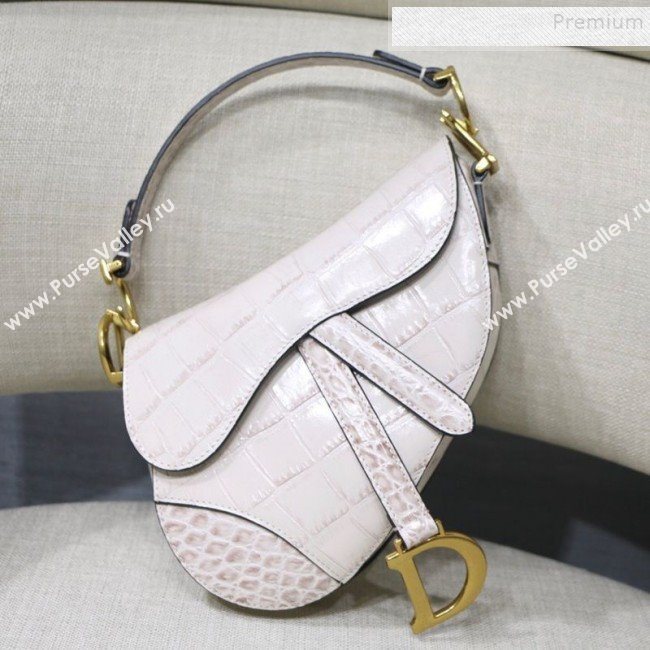 Dior Saddle Medium Bag in Crocodile Embossed Leather White 2019 (BINF-9120229)