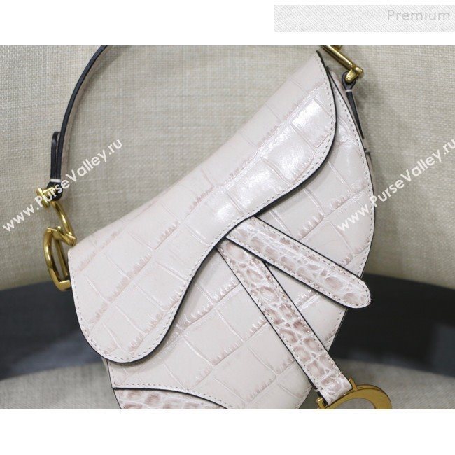 Dior Saddle Medium Bag in Crocodile Embossed Leather White 2019 (BINF-9120229)