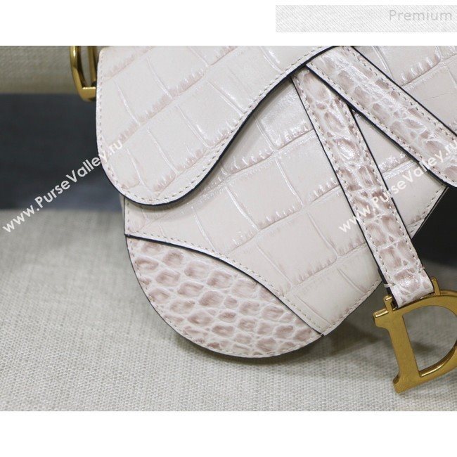 Dior Saddle Medium Bag in Crocodile Embossed Leather White 2019 (BINF-9120229)