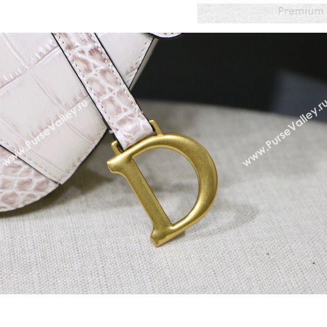 Dior Saddle Medium Bag in Crocodile Embossed Leather White 2019 (BINF-9120229)