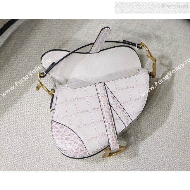 Dior Saddle Medium Bag in Crocodile Embossed Leather White 2019 (BINF-9120229)