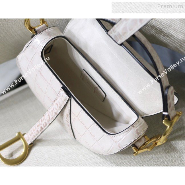 Dior Saddle Medium Bag in Crocodile Embossed Leather White 2019 (BINF-9120229)