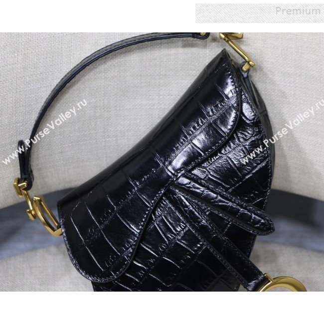 Dior Saddle Medium Bag in Crocodile Embossed Leather Black 2019 (BINF-9120221)