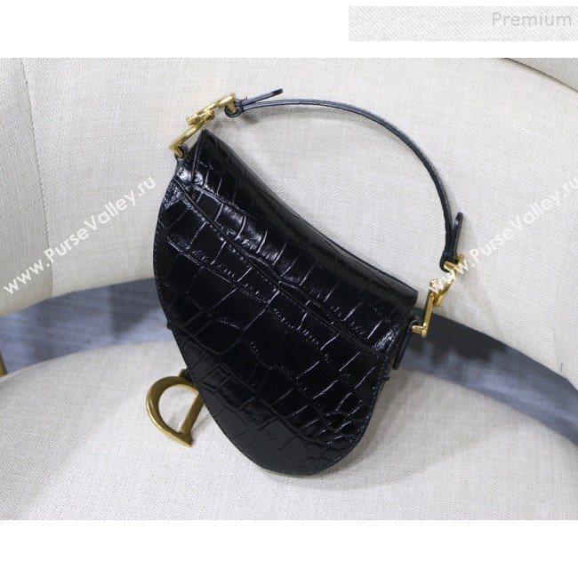 Dior Saddle Medium Bag in Crocodile Embossed Leather Black 2019 (BINF-9120221)