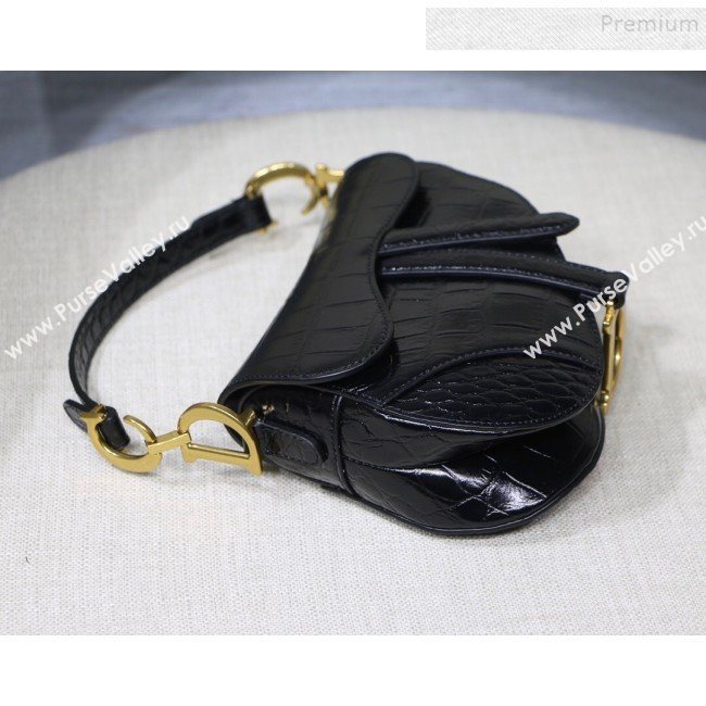 Dior Saddle Medium Bag in Crocodile Embossed Leather Black 2019 (BINF-9120221)