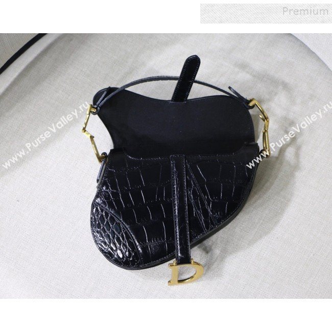 Dior Saddle Medium Bag in Crocodile Embossed Leather Black 2019 (BINF-9120221)