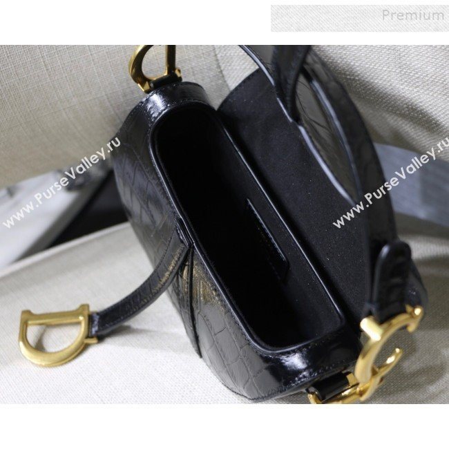 Dior Saddle Medium Bag in Crocodile Embossed Leather Black 2019 (BINF-9120221)