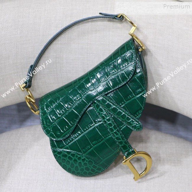 Dior Saddle Medium Bag in Crocodile Embossed Leather Green 2019 (BINF-9120231)