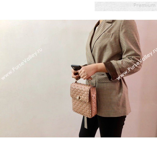 Valentino Rockstud Spike Lambskin Small Vertical Bag 0124 Nude 2019   (JD-9120236)