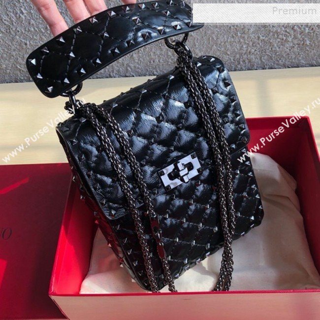 Valentino Rockstud Spike Lambskin Small Vertical Bag 0124 All Black 2019   (JD-9120238)