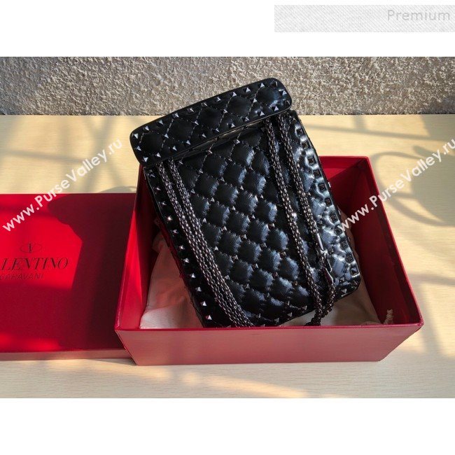 Valentino Rockstud Spike Lambskin Small Vertical Bag 0124 All Black 2019   (JD-9120238)