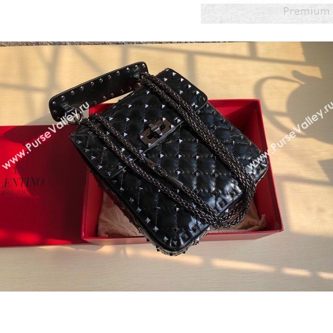Valentino Rockstud Spike Lambskin Small Vertical Bag 0124 All Black 2019   (JD-9120238)