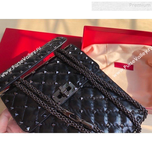 Valentino Rockstud Spike Lambskin Small Vertical Bag 0124 All Black 2019   (JD-9120238)