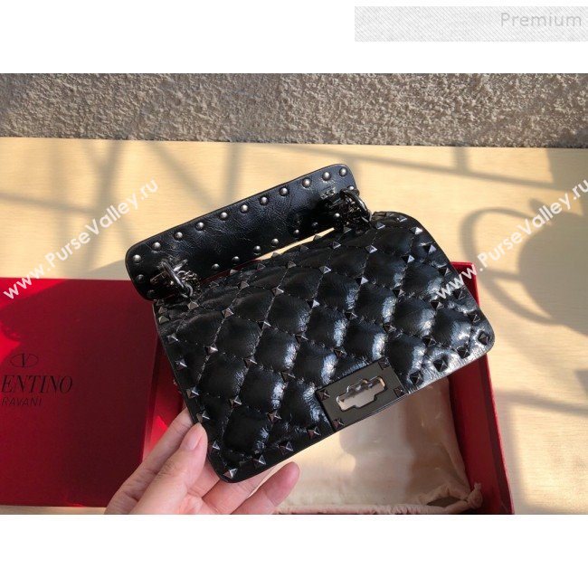 Valentino Rockstud Spike Lambskin Small Vertical Bag 0124 All Black 2019   (JD-9120238)