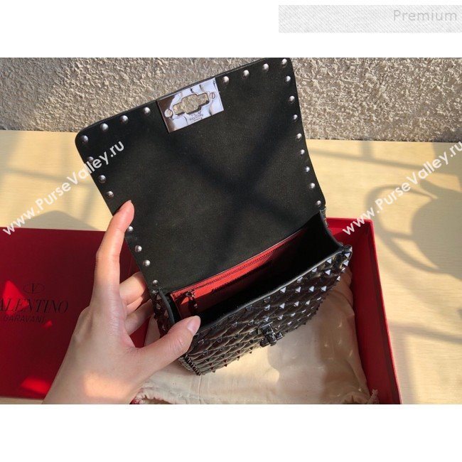 Valentino Rockstud Spike Lambskin Small Vertical Bag 0124 All Black 2019   (JD-9120238)
