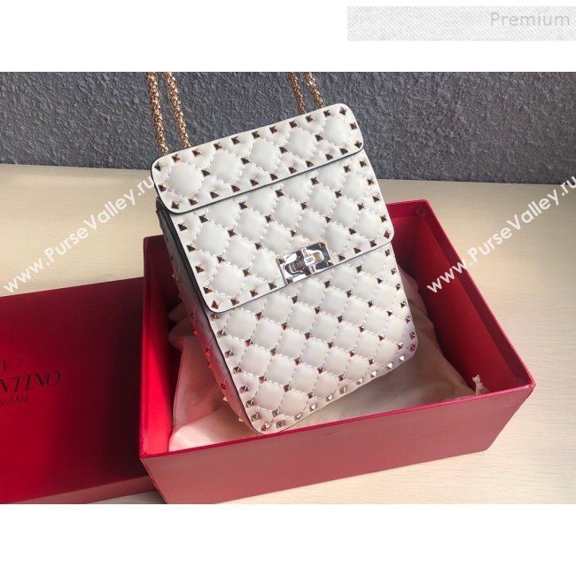 Valentino Rockstud Spike Lambskin Small Vertical Bag 0124 White 2019   (JD-9120233)