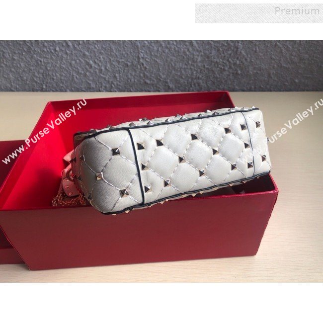 Valentino Rockstud Spike Lambskin Small Vertical Bag 0124 White 2019   (JD-9120233)