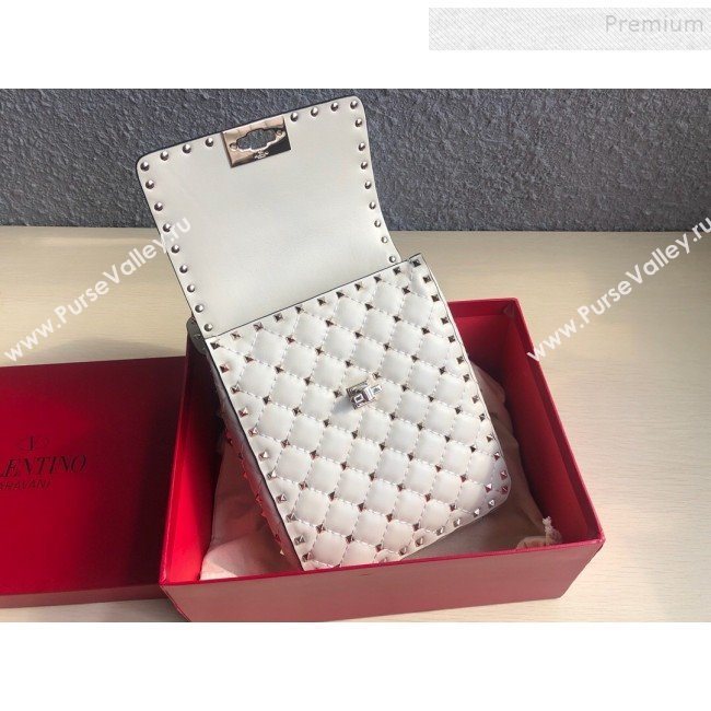 Valentino Rockstud Spike Lambskin Small Vertical Bag 0124 White 2019   (JD-9120233)