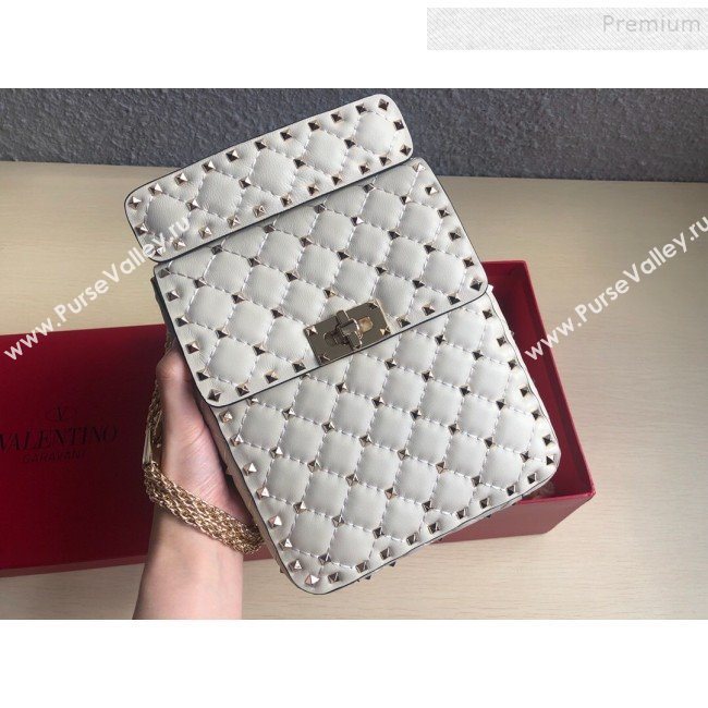 Valentino Rockstud Spike Lambskin Small Vertical Bag 0124 White 2019   (JD-9120233)