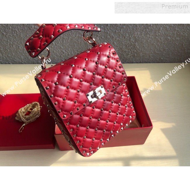 Valentino Rockstud Spike Lambskin Small Vertical Bag 0124 Red 2019   (JD-9120234)