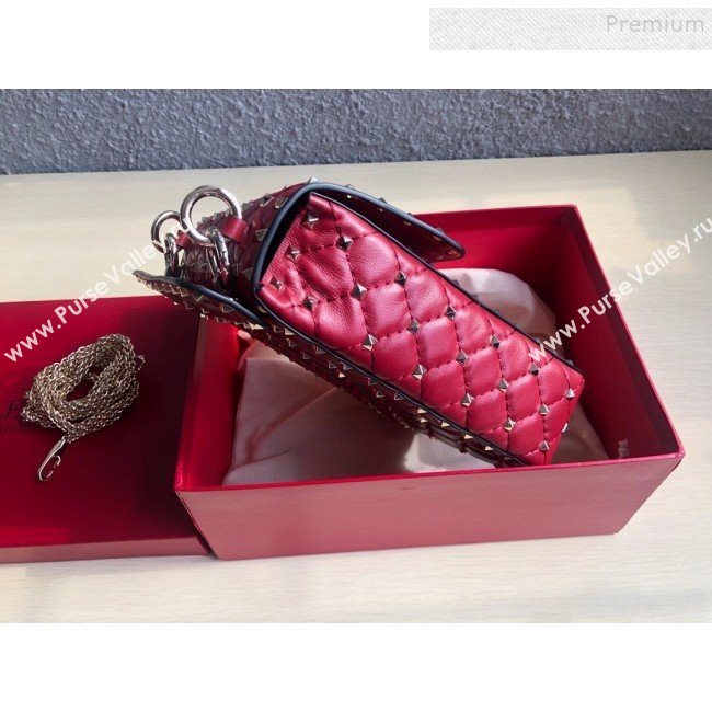 Valentino Rockstud Spike Lambskin Small Vertical Bag 0124 Red 2019   (JD-9120234)