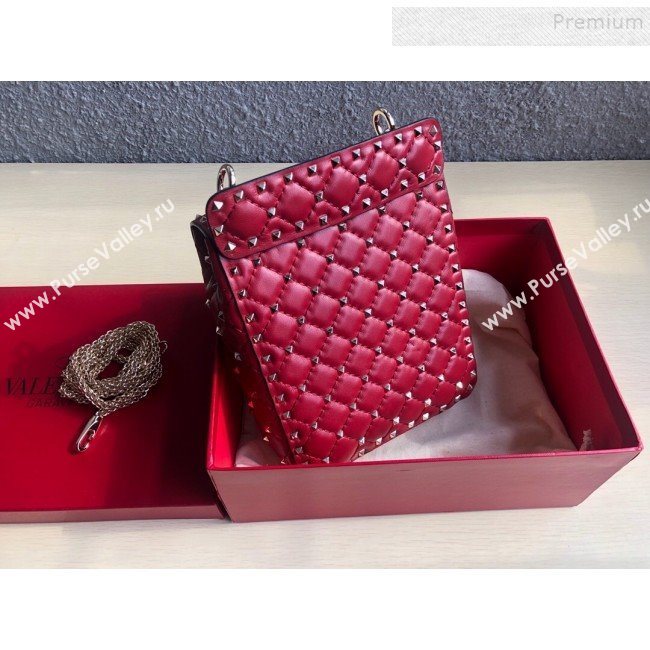 Valentino Rockstud Spike Lambskin Small Vertical Bag 0124 Red 2019   (JD-9120234)