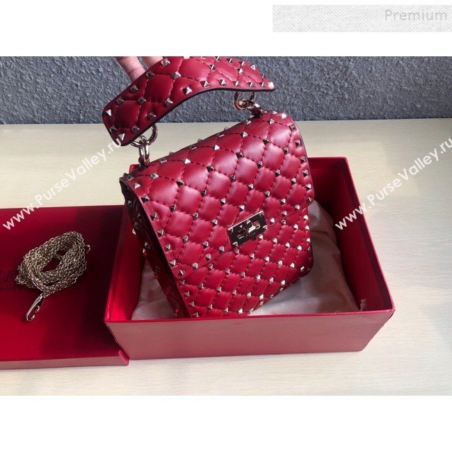 Valentino Rockstud Spike Lambskin Small Vertical Bag 0124 Red 2019   (JD-9120234)